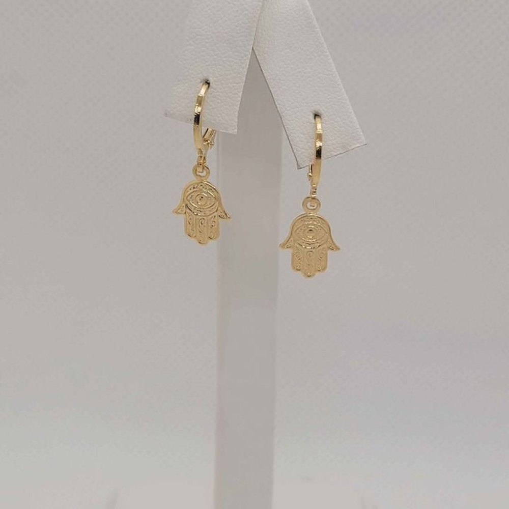 Brand New Brazilian 18k Gold Filled Hamsa Earrings - Picture 4 of 4
